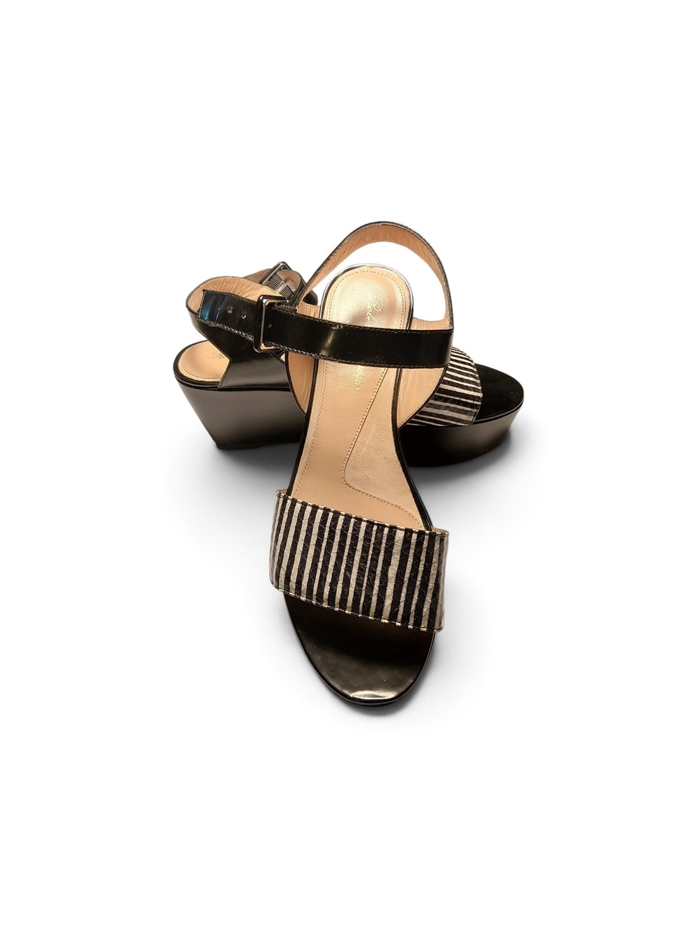 Robert Clergerie Black Striped Wedge Sandals